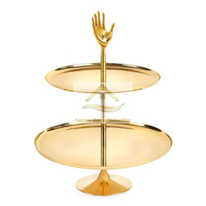 Gold Plated Shiny Flower & Leaves Designer Luxury 2 <b>Tier</b> <b>Cake</b> <b>Stand</b> Kitchen Ware Display Rack High Quality <b>Cake</b> <b>Stand</b> - Product Image 6