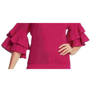 Maglione da donna DKNY fatto a mano, rosa metallizzato, con maniche a balze, taglia XL - Top casual traspirante con logo frontale per l'autunno - Product Image 3