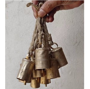 Attractive Metal Vintage Cow Bells Cluster Handmade Antique <b>Silver</b> Jute Rope Hanging Bell Decorative Lucky Cow Bells - Product Image 6