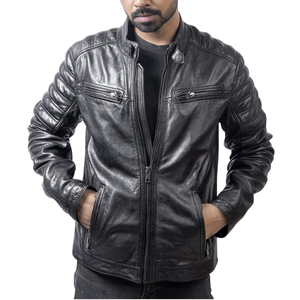 Chaqueta de motociclismo de cuero negro genuino para hombre, chaqueta de moto de cuero de carreras de pista protegida blindada CE para hombre - Product Image 1