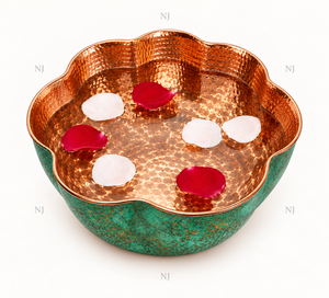 Bol de pédicure en cuivre martelé artisanal NJ, bassin rond pour spa des pieds avec patine verte pour salon et usage domestique - Product Image 2