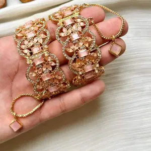 Perhiasan antik kualitas tinggi 18KGold & perak berlapis indah batu mewah gelang pasangan Pakistan & India pakaian pernikahan untuk wanita