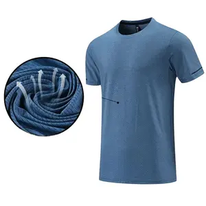 Spandex kumaş toptan yuvarlak boyun T Shirt egzersiz tasarlanmış T Shirt spor kuru Fit erkekler T Shirt forması rahat baskılı örme