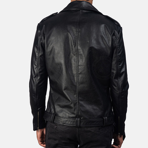 Chaqueta de Motociclista de Piel de Cordero Genuina para Hombre, Estilo Desgastado, Cuello Alto, Logotipo Frontal, Alta Calidad - Product Image 4