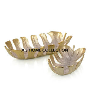 จานเหล็กใส่ผลไม้2ชิ้นทำจากอลูมิเนียมสำหรับตกแต่งรูปทรงใบไม้ใช้ตกแต่งดีไซน์ล่าสุด - Product Image 1