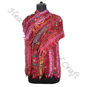 ผ้าไหมรีไซเคิลผ้าพันคอสตรีลายส่าหรี15แถบผ้าพันคอแฮนด์เมดดีไซน์เนอร์ผ้าคลุมไหล่ผ้าไหมละเอียด SC517ผ้าส่าหรีสไตล์วินเทจรีไซเคิล - Product Image 1