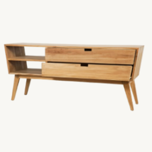 Mueble de TV y Mesa de Centro Estilo Minimalista Trapeze-150 con Combinación de Madera de Teca de Estilo Moderno y Dos Cajones - Product Image 1