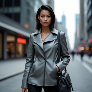 Chaquetas de cuero genuino con cremallera para mujer, a la moda ropa de exterior, chaqueta de motorista, abrigo de cuero de oveja con cuello vuelto para mujer - Product Image 1