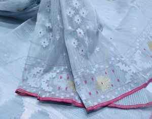 Exclusif magnifique Deshi Dhakai Jamdani Sharee pas cher prix pour les femmes JAMDANI tissu bleu vert doré bleu ciel du Bangladesh - Product Image 1