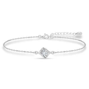NOVAMART Fine <b>Silver</b> Livia Solitaire Adjustable Chain <b>Bracelet</b> with Diamond Pearl Zircon Rhodium Plated Religious <b>Charm</b> for Gift - Product Image 1