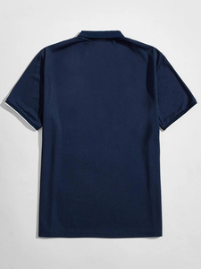 T-shirt OEM pour homme de haute qualité, couleurs unies, avec bordure contrastante, en tissu tricoté personnalisé, manches courtes, boutons décoratifs, été - Product Image 2