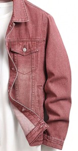 Veste en jean délavé rose poussière pour homme sur mesure avec poches sur la poitrine et sur les côtés - Product Image 4