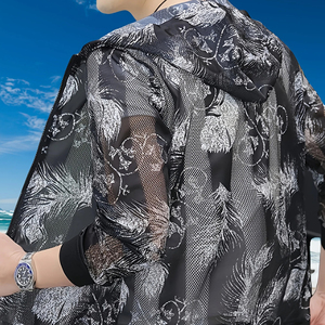 แจ็กเก็ตมีฮู้ดสำหรับผู้ชายน้ำหนักเบามีซิปรูดลายดอกไม้และใบไม้โพลีเอสเตอร์ระบายอากาศได้ดีในฤดูร้อน - Product Image 3