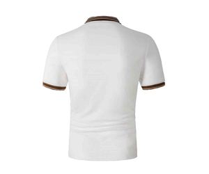 Polos de golf 100% coton à motif solide pour hommes, maillot respirant à manches courtes, impression de décharge à boutons brodés - Product Image 2