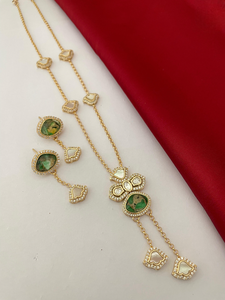 Conjunto de colgante de Polki antideslustre para mujeres y niñas, joyería india tradicional con collar étnico ligero de brillo de larga duración - Product Image 5