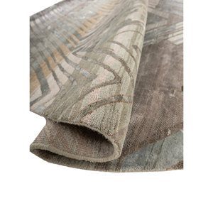 Tapis Manchaha vert noué à la main en laine et soie de bambou, épaisseur 10 mm, motif géométrique abstrait, rectangulaire, pour couloir, usage domestique - Les-2754 - Product Image 2