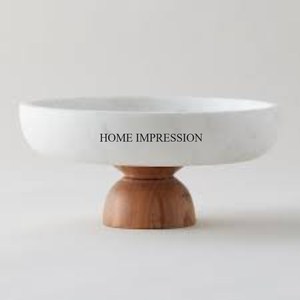 Bol de pièce maîtresse de table de forme ronde en marbre blanc le plus demandé avec base de créateur de fantaisie unique en bois d'Inde - Product Image 5
