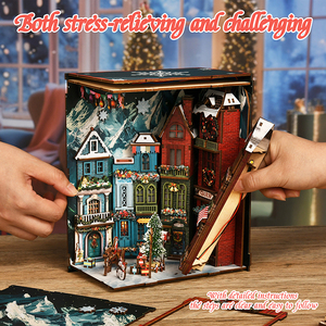 Noël <span class=keywords><strong>en</strong></span> <span class=keywords><strong>bois</strong></span> livre Nook neigeux nuit ombre fête de noël bricolage 3D livre Nook Kit maison de poupée Puzzle Miniature livre Nook - Product Image 2