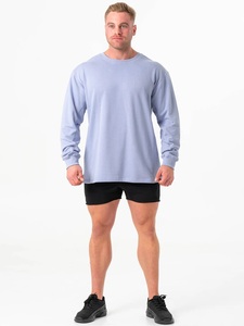 Sweat-shirts à capuche surdimensionnés pour hommes en coton 100% de haute qualité, couleur gris bleu clair, logo personnalisé, épaules tombantes - Product Image 6