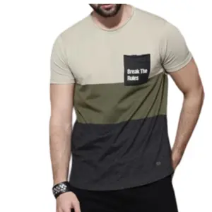 Bloco de cor dos homens de alta qualidade T Shirts Branco Camiseta Mens Custom Tshirts com Bolso Blanks T-shirts Oversized Para O Verão