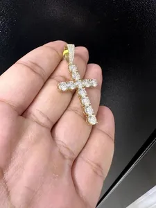 925 <b>Silver</b> Round Cut Moissanite <b>Cross</b> <b>Pendant</b> Miami Cuban Link for Gift Charm <b>Pendants</b> Type - Product Image 2