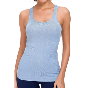 Camisetas sin mangas de moda para mujer, Tops de entrenamiento de Fitness largos y lisos con Logo, Tops suaves de exportación de Pakistán 100% - Product Image 2