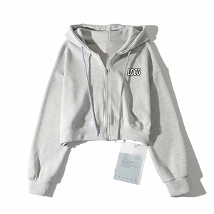 Novedad de invierno 2024, Top corto con cremallera de peso pesado para mujer, Sudadera con capucha, logotipo personalizado, ropa de calle XS de talla, chándal con cremallera, estampado informal - Product Image 3