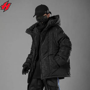 Wholesale Custom Canvas Techwear Men's Jacket Breathable <b>Black</b> Hooded Waterproof Streetwear <b>Windbreaker</b> Stylish - Product Image 2