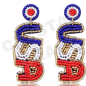 JERTOCLE Boucles d'oreilles perlées pour femmes pour mariage patriotique Orange blanc bleu couleur tissu Thanksgiving Memorial Day - Product Image 4