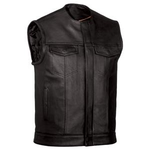 Veste de moto à la mode de gilet en cuir noir sans manches des hommes avec la conception élégante - Product Image 1