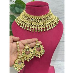 ชุดสร้อยคอชุบทองเคลือบด้านแบบโบราณจากนักออกแบบคุณภาพระดับพรีเมี่ยมพร้อมต่างหูคอลเลกชันเครื่องแต่งกายงานแต่งงาน Tikka หรือผู้หญิง - Product Image 1
