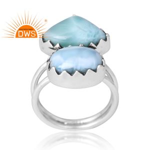 Anillo de Plata de Ley 925 con Piedra Preciosa de Larimar Natural, Joyería Personalizada para Mujer, Regalo para Ella, Fabricante de Joyería India - Product Image 1