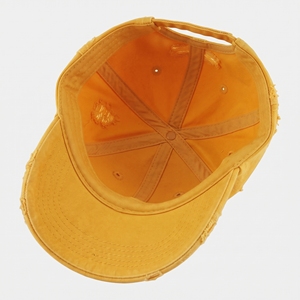 Casquette de baseball vintage en coton sergé délavé, 6 panneaux, réglable, unisexe, jaune uni, décontractée, printemps, bordure vieillie, broderie 3D - Product Image 5