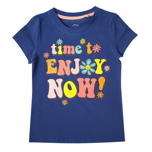 Camiseta de la mejor calidad para niña, ropa para niño, precio asequible, 100% algodón, azul oscuro, cuello redondo - Product Image 1