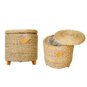 Chaise ottomane en jacinthe, design flexible, fabrication artisanale, jaune foncé, écologique, pour le rangement des vêtements usagés, meubles vintage pour la maison, offre spéciale - Product Image 4