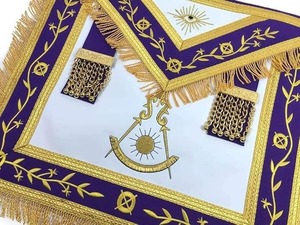 Maçonnique Blue Lodge Past Master Gold Machine Broderie Franc-maçon Tablier violet (Standard) Belle frange dorée - Product Image 3