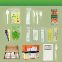 Juego de Cubiertos Biodegradables de Almidón de Maíz, Tenedor, Cuchara y Cuchillo Desechables, Vajilla Ecológica Compostable para Fiestas y Catering