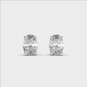 Boucles d'oreilles solitaires ovales en diamant de laboratoire, or blanc/rose/jaune 9 carats - Product Image 1