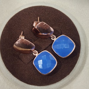 Pendientes colgantes de piedras preciosas de Calcedonia azul hechos a mano chapados en oro rosa Natural de Plata de Ley 925 para mujer clásica - Product Image 6
