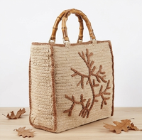 Sac bandoulière léger en paille tressée pour femme, style bohème géométrique vintage, avec poignée en bambou, collection ANA Madagascar