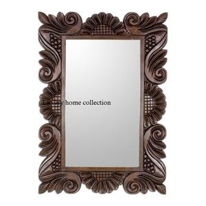Unique wall mount <b>wooden</b> <b>mirror</b> frame featuring ethnic vintage inspired carved design for traditional interior decor - Product Image 1