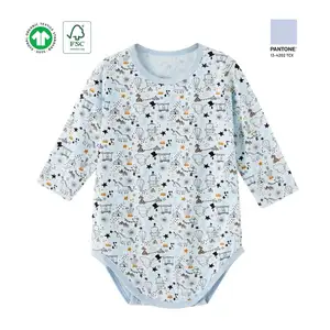 FSC GOTS Certified 70% Bamboo 30% Cotton Baby Clothes Recycled Print Baby Onesie Magnetic Invisible Buttons Baby Bodysuit