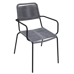 Artex Dong Thap Modern Patio Steel Chair with Black Powder Coated <b>Frame</b> Handwoven <b>Grey</b> Rope and U Shape Base - Product Image 1