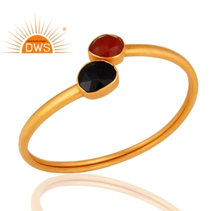 Dernière conception faite à la main 18K Plaqué or Onyx rouge naturel et Onyx noir Bracelet de pierres précieuses Fabricant de bijoux personnalisés - Product Image 2