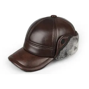 Men And Women High Quality Fur Inside Genuine Leather Hat Brown Color Casual Wear Winter Warm Hats Wholesale With Custom Logo