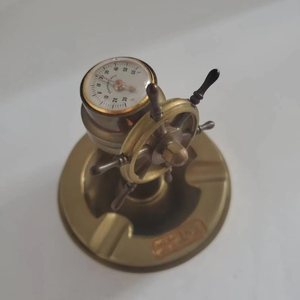 Designer Nautical Brass <b>Ashtray</b> with Clock-Unique and Chic Modern Design Handmade Portable Round - Product Image 1