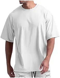 男士短袖t恤夏季落肩实心圆领t恤基本男士休闲t恤，带有您的品牌标志和图片