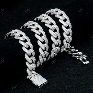 Cadena Cubana de Plata de Ley de 14 mm y 20 Pulgadas, Chapada en Plata, con Circonitas, Estilo Hip Hop, para Fiestas, Unisex, Personalizada de Alta Calidad - Product Image 2