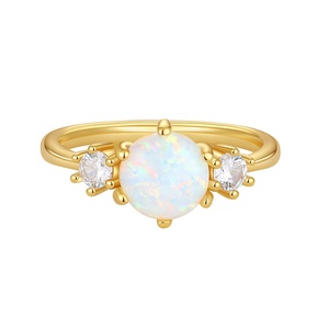 Nagosa novia boda joyería 18K oro vermeil 925 plata esterlina oro sólido rayo de esperanza redondo zirconia cúbica ópalo mujeres anillo - Product Image 1