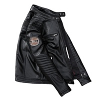 Jaket Bomber Kulit Asli Hitam Kustom OEM Laris Manis, Jaket Kulit Asli Pria, Jaket Biker Grosir